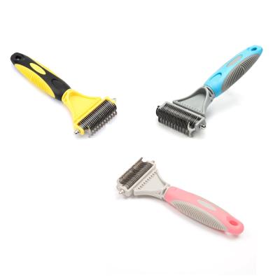 China Viable Dog Cat Deshedding Comb Professional Pets Hair Styling Tools Double Side Dematting Tools for sale