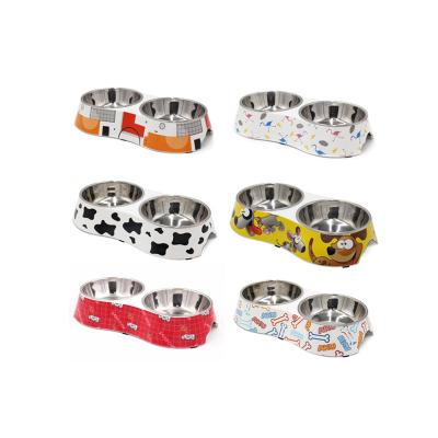 China Double Melamine Double Pet Bowl Sustainable Dog Food Bowl Stainless Steel 100% for sale