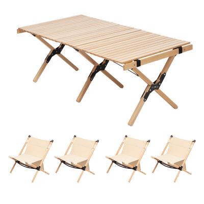 China Modern outdoor portable rectangular solid wood self-propelled single table barbecue picnic table complete camping visit egg roll table for sale