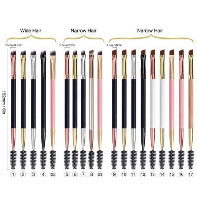 China Wholesale 11colors Durable Fiber Hair Custom Logo Ultra Thin Liner Brush Ultra Thin Angled Double Sided Eyebrow Brush 2 in 1 for sale