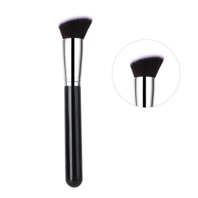 China Durable High Quality Black Wooden Private Label Face Handle Plant Base Simple Liquid Angled Brush Customized Vegan for sale