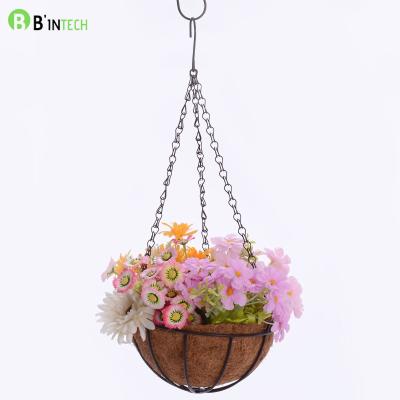 China Round Wire Flower Metal Plant Holder Hanger Garden Hanging Baskets with Coco Coir Liner for sale