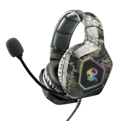 China Powerful Stereo Bass Hot Selling Camouflage Gaming Headset Support USB Gaming Headset With RGB Light Best For Shooting Gamer for sale