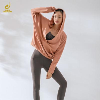 China Custom Women's V Neck Pullover Yoga Anti-Wrinkle Logo Girl Casual Sports Gym Sports Solid Crop Hoodies for sale