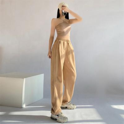 China Anti-Wrinkle OEM Service High Quality Women's High Elastic Waist Loose Pants Work Casual Elastic Waist Service Trousers Pants Long Wide Leg for sale