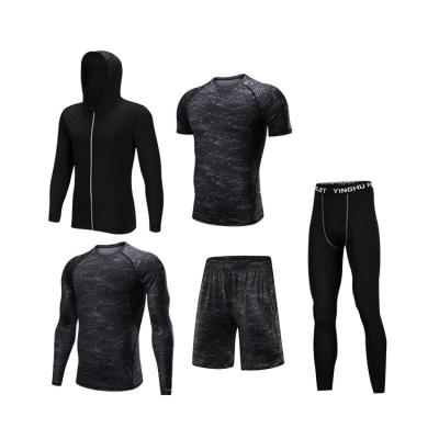 China Antibacterial juven outdoor quick dry t-shirt men fitness sportswear 5 pieces sets gym wear, for sale