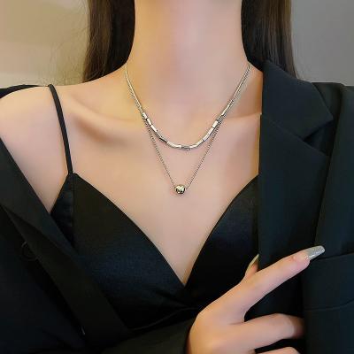 China Vintage New elegant double-layer versatile pendant personalized light luxury round bead clavicle chain Women's necklace for sale