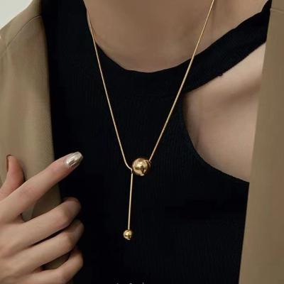 China Vintage Trendy titanium steel gold-plated bead tassel clavicle chain light luxury niche ins neck chain net red non-fading necklace for sale