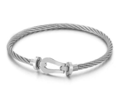 China TRENDY Stainless steel horseshoe-shaped magnet buckle steel wire cable rope U-shaped bracelet stainless steel bracelet for men for sale