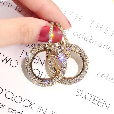 China Punk Korean style new 925 silver needle fashion diamond-encrusted geometric circle earrings simple earrings for women for sale