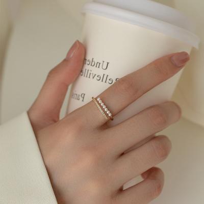 China Vintage Fashion personality niche design light luxury simple exquisite two-piece ring open temperament pearl ring for women for sale