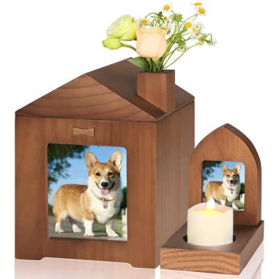 China Viable Factory Wholesale Pet Urn Box Casket Polished Wooden Pet Paw Print Urns Brown Pet Urns for sale