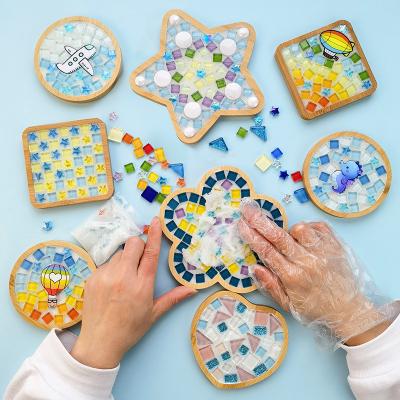 China Developing Intelligence DIY Crafts Material Package Supplies Handmade Home Decor Gifts Glass Mosaic Tiles Mixed Colors  Mosaic Kit with Wooden Coaster for sale