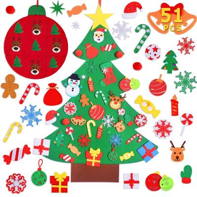 China Christamas Home Decoration Christmas Ornaments Decoration Gifts Wall Hanging Felt Fabric Advent Calendar Christmas Tree  with String Light for sale