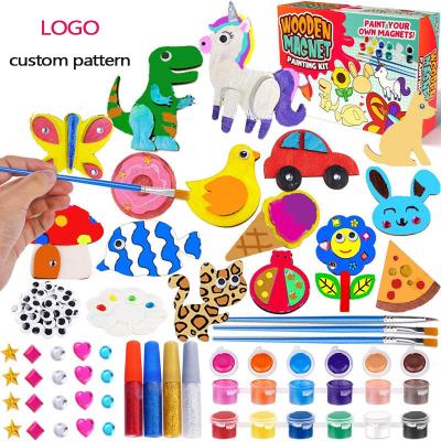 China Kids Gift Non-toxic Custom Wooden Creativity Arts Crafts Painting Kit DIY Animal Unicorn Fridge Magnet Drawing Kit for sale