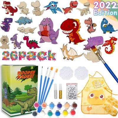 China Kids Gift Dinosaur Non-toxic Custom Wooden Creativity Arts Crafts Painting Kit DIY Animal  Fridge Magnet Drawing Kit for sale