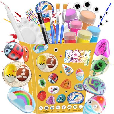 China Preschool Eductional Toys Custom Kids Educational DIY Toy Set Diy Drawing Arts Craft Non-toxic Paint Stone Rock Painting Kit for sale