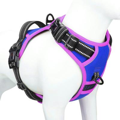 China Reflective Upgraded No Pull Dog Harness Reflective Adjustable Pet Vest With Handle Metal Training Leash Hooks Snap Slide Buckles for sale