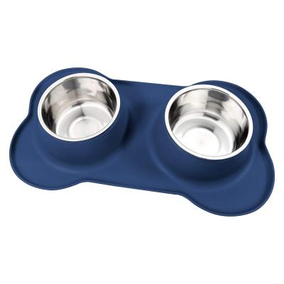 China Durable No-Spill And Non-Slip Stainless Steel Pet Bowls And Dog Water Feeder Bowls With Dog Mat Dog Food Bowls for sale