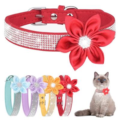 China Personalized Dog Collars Cat Collars Rhinestone Shiny Adjustable Size Dog Collars with Cute Sunflowers for Kittens and Puppies for sale