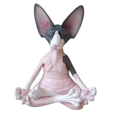 China Europe Aesthetic Home Decor Abstract Sculpture Zen Yoga Relaxed Pose Buddha Meditation Sphynx Cat Collections Cat Statue Figurines for sale