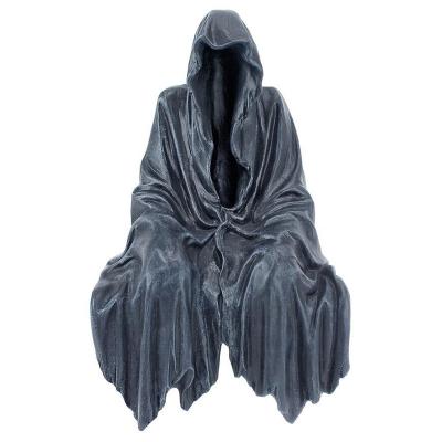 China Europe Custom Gothic Scary Art Decor Black Horror Robe Halloween Resin Death Reaper Thinker Sculpture Grim Reaper Sitting Statue for sale