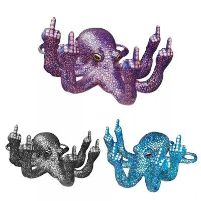 China Europe Resin Craft Sculpture Luminous middle finger Gesture Octopus Ornament Humorous Funny Octopus Figurine Angry Octopus Statue for sale