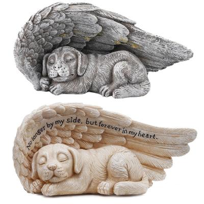 China Europe Custom OEM Resin Guardian Angels in Memory of Dog Marker Tribute Statues Sleeping Dog Angel Statue with Solar Light for sale