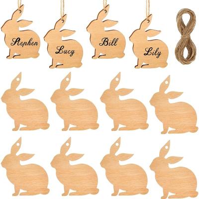 China Europe Easter Kid Painting Wooden Embellishment Gift Tag 12Pcs Easter Unfinished Wood Cutout Rabbit Bunny Shape Cutout Hanging Ornament for sale