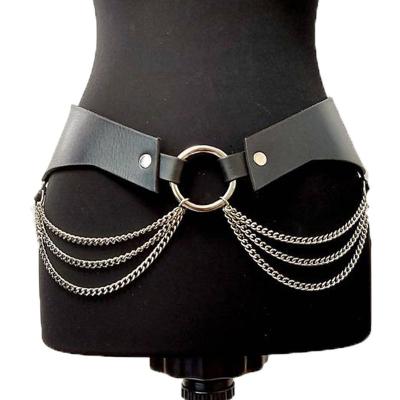 China BDSM Lifestyle Loverfetish Corset O-ring Woman Leather BDSM Restraint Belt Fetish Harness Chain Belt for sale