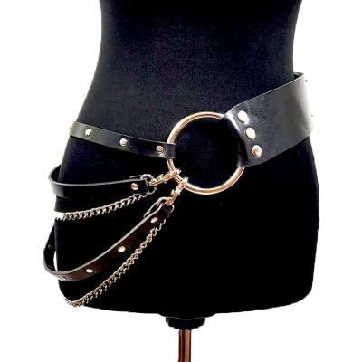 China BDSM Lifestyle Loverfetish Black Leather Restraint Belt With Sexy Lingerie BDSM Gear Harness Chains Slave Clothing Gothic Fetish for sale