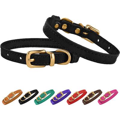 China Personalized Leather Cat Collar with Buckle Adjustable Small Pet Collars for Kitten Black Brown Pink Purple Red Turquoise for sale