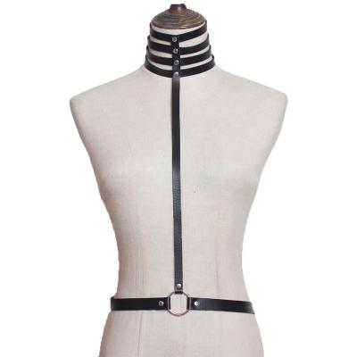 China BDSM lifestyle Loverfetish Genuine leather Handmade Halter Choker Harness Leather Body Bondage Waist Belt Strap for sale