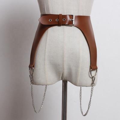 China BDSM lifestyle Loverfetish Leather Garters Corset Plain Wide Curved Hourglass Leather Hip and Waist Belt for sale