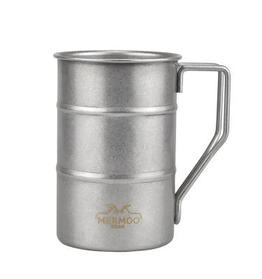 China Sustainable Wholesale Stainless Steel Coffee Mug with Wooden Handle 370ml Vintage Style Outdoor Camping Cup for sale