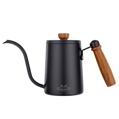 China WITH LID Custom Wholesale Gooseneck Coffee Kettle Pour Over Coffee Pot 600ML with Wooden Handle Coffee Maker for sale