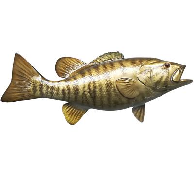 China Europe Small Mount Marine Aquarium Home Wall Decor Hand Painted Bass Fish Model Texidermy Mouth Release 22 Inch for sale