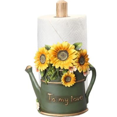 China Creative Sun Europe Flower Paper Holder Tissue Holder Kitchen Paper Towel Holder Resin Wood for sale