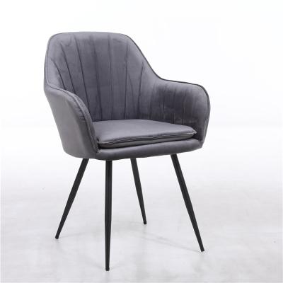 China Factory Tufted Modern Low Price Leisure Furniture Armrest Velvet Dining/Lounge Chair With Black Legs for sale