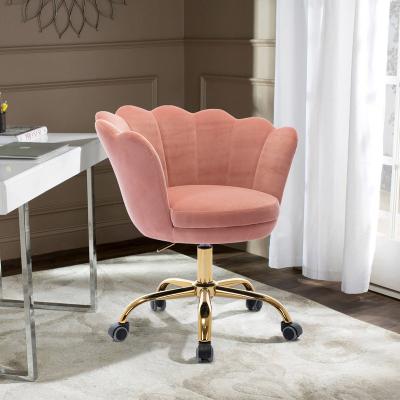 China Swivel Tufted Velvet Shell Chair For Living Room / Bed Room, Modern Leisure Office Armchair With Wheels Pink for sale