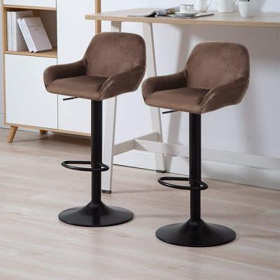 China Modern Bar Stools Brown Velvet Chairs, Height Adjustable Living Room Home Office Kitchen Chair With Black Leg for sale