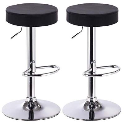 China 2019 Modern Supplier Set of 2 Faux Leather Bar Stool Chair Black Leather Gas Lift Bar Stools Seat Adjustable for sale