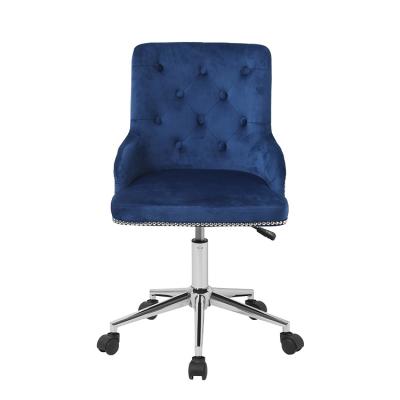 China Modern Dark Blue Tufted Swivel Button Adjustable Height (Height) Velvet Home Office Chair for sale