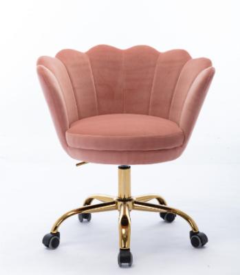 China Velvet Swivel Shell Chair Pink Modern Leisure Office Tufted Armchair with Wheels for Living Room Bed Room for sale