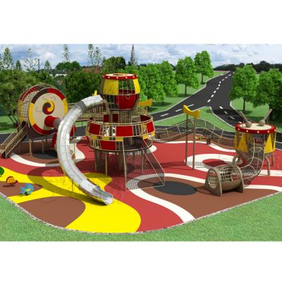 China Customized Amusement Equipment Stainless Steel Slide Combines PE Wooden Outdoor Playground H21-3 for sale