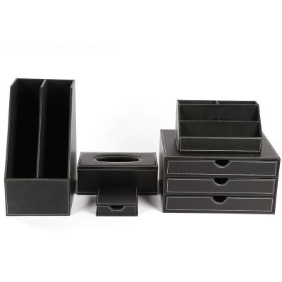 China Office Leather Desk Sets Leather Stationery Desk Organizer Set Office Leather Desk Sets for sale