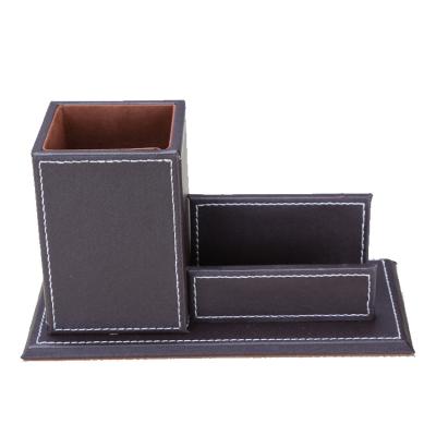 China Viable Custom Desktop Gift Faux Leather Wooden Box for Pen Storage for sale