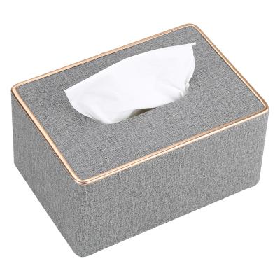 China Tissue Box European Gold Edge Rounded PU Leather Tissue Box Lid for sale