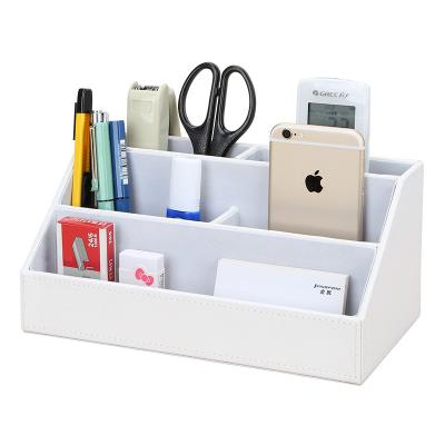 China Home Office Sustainable Wood Structure Office Stationery Leather Multifunctional Organizer Storage Box for sale