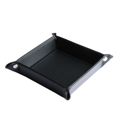 China Shenzhen Sustainable PVC PU Luxury Leather Square Folding Gift Storage Tray With Foil for sale